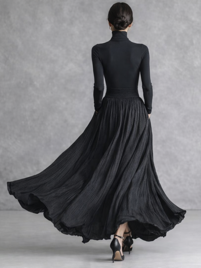 Serafina | Abito Maxi Plissettato a Collo Alto