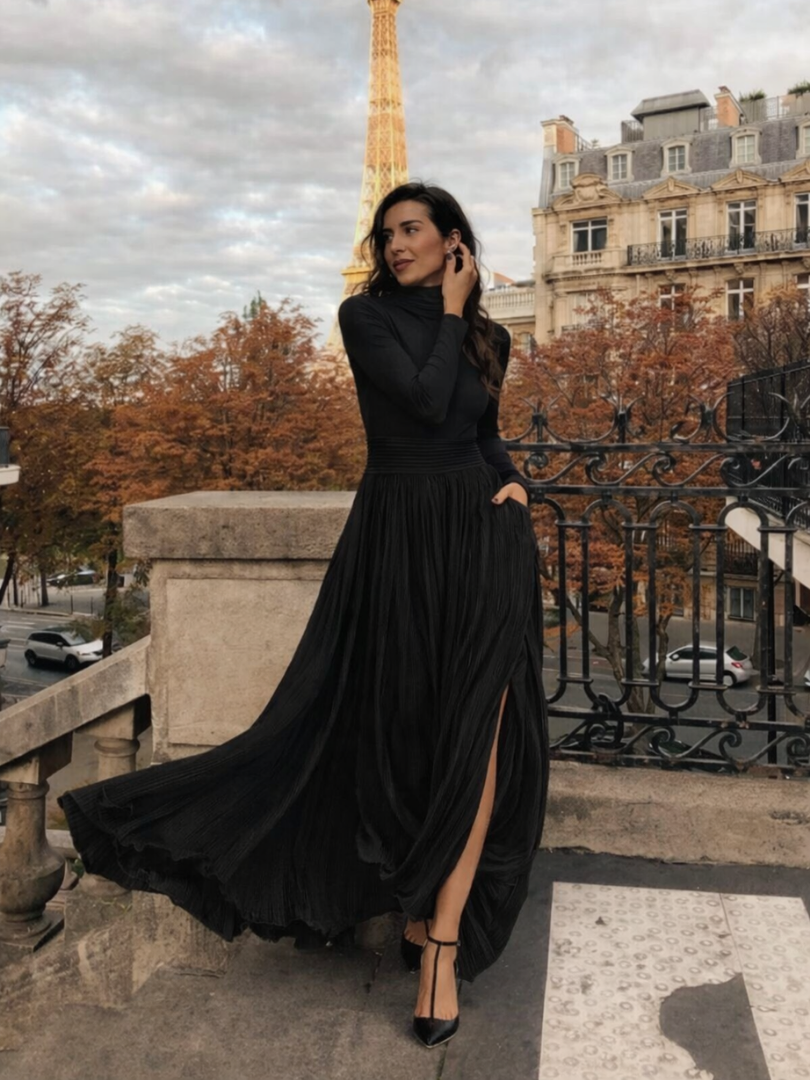 Serafina | Abito Maxi Plissettato a Collo Alto